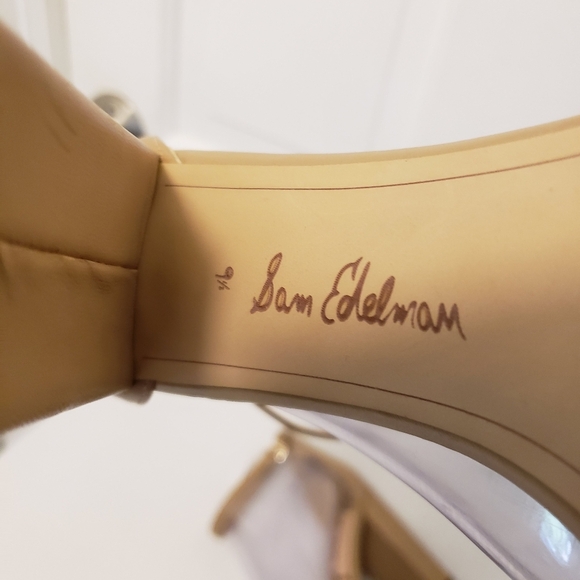 EC Sam Edelman Nude Ankle Strap "Yaro" Block Heel Sandals Size 9.5 Leather - Picture 6 of 14